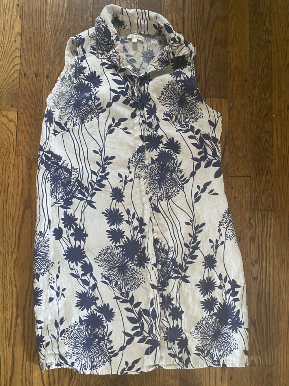 100% Linen Lina Tomei Floral Shirt Dress